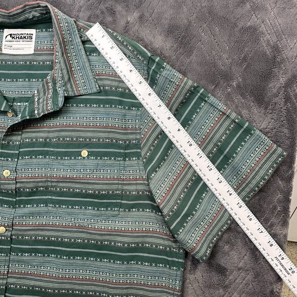 Mountain Khakis Shirt Men XL Green AOP Print Button‎ Up Short Sleeve Pocket - Picture 6 of 16